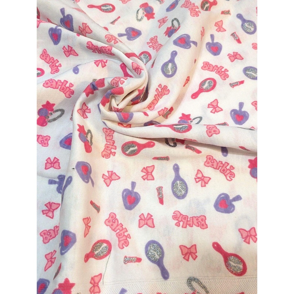 Vintage 90's Barbie Fabric Cotton‎ Jersey Knit Cute Pink Glitter 16x60" + Tails